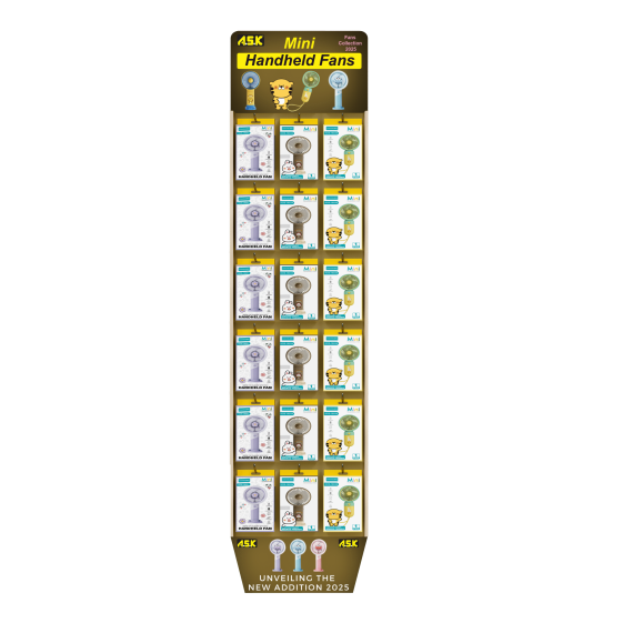 A.S.K Pocket Mini Handheld Fan – 144 Count Floor Display (3 Stylish Designs)