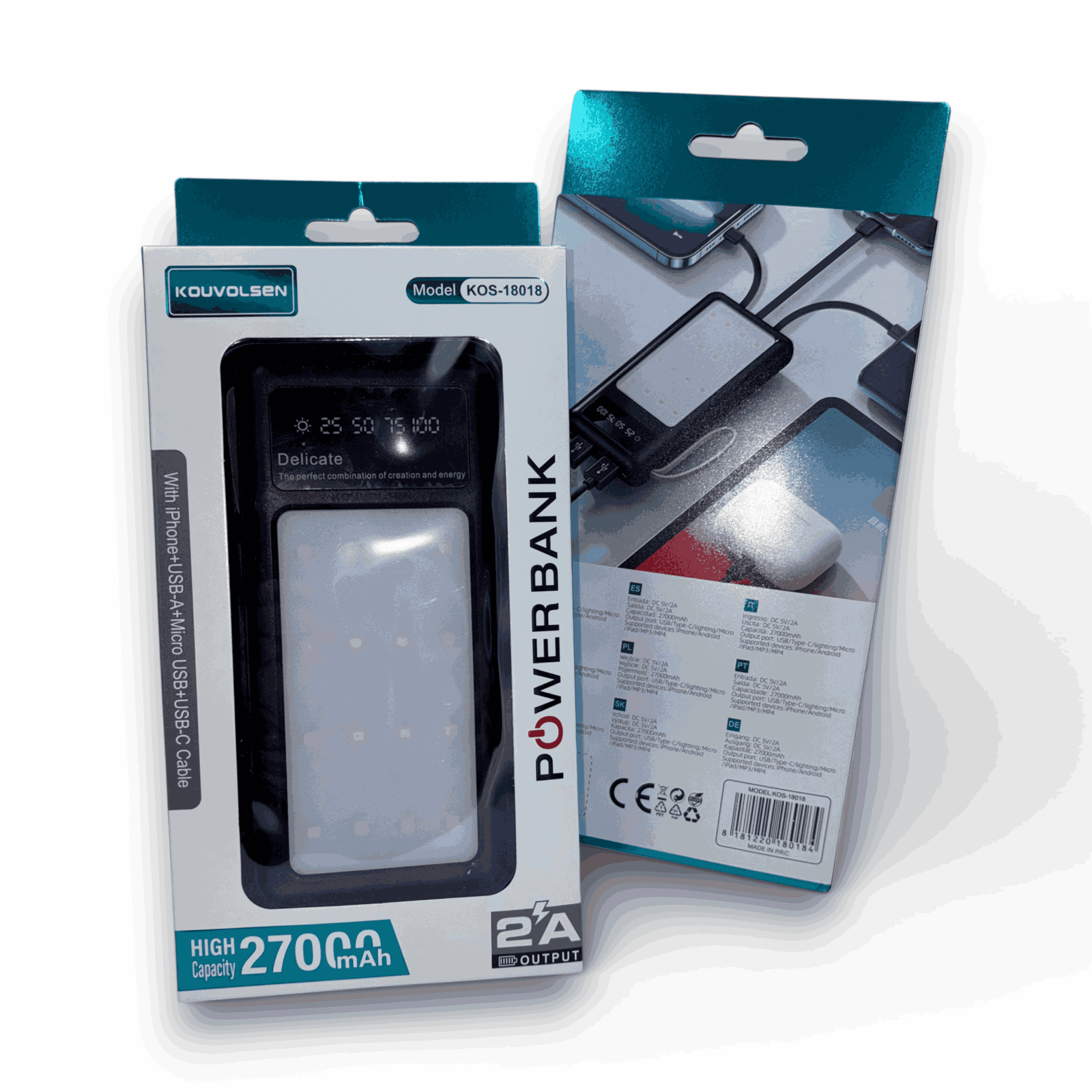 27000mAh Power Bank w/ Built in Cables 4ct Refill